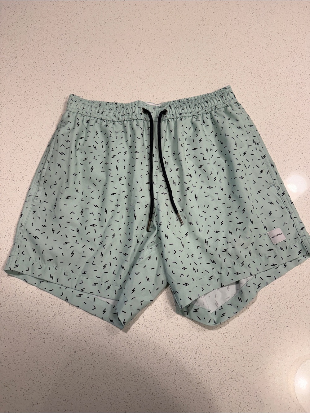 Men's Mint Green Patterned Swim Trunks with Drawstring